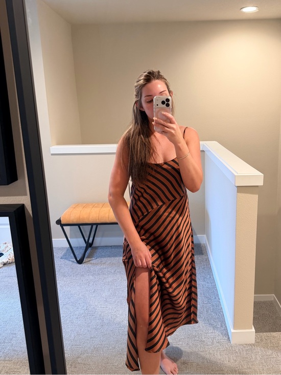 a new day Dresses & Skirts - a new day Brown and Black Striped Slip Midi Dress